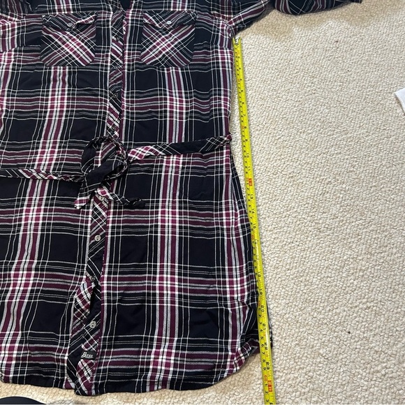 Bass Women’s plaid button up belted Shirt Dress Size Medium Black White Burgundy - Picture 10 of 10